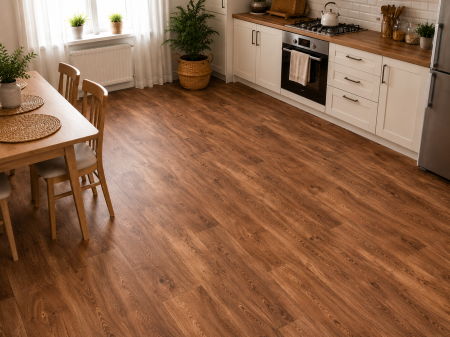 Linoleum - Covorul PVC linoleum Country Dark Confort, Latimi 1 m, 1.5 m, 2 m si 2,5 m, Maro inchis/Imitatie parchet, Suport Pasla