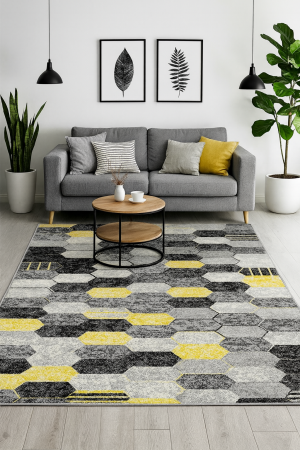 Covoare Living - Covor Sufragerie/Dormitor, Model Kolibri 11203/195, Gri/Galben