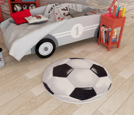 Model 11198/190, Minge Fotbal, Covoras Copii Rotund, Alb-Negru [1]