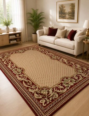 Covoare Living - Model 1568,Covor Dreptunghiular, Dimensiunea 200x300 cm, Rosu/Bej