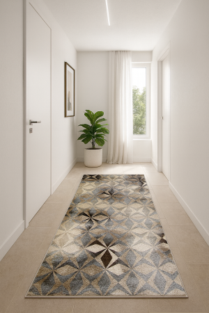 Traverse Moderne - Traversa Hol, Model Caleidoscop 13038/116, Festonata la capete, Latime 120 cm, Bej/Crem