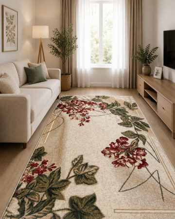 Covoare Living - Covor Sufragerie/ Dormitor, Model Floral 1511/110, Crem/Maro
