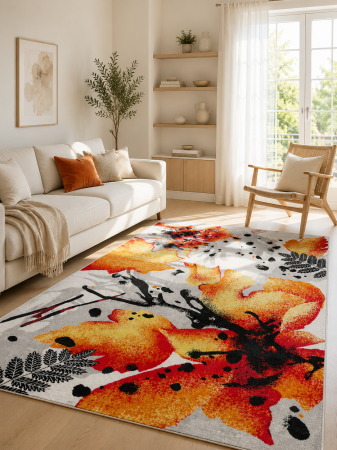 Covoare Living - Model Frunze Aurii 11186, Covor Dreptunghiular, Multicolor