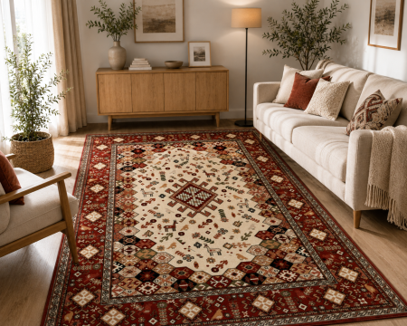 Covoare Living - Covor Sufragerie/ Dormitor, Model Lotos 1535, Rosu/ Grena
