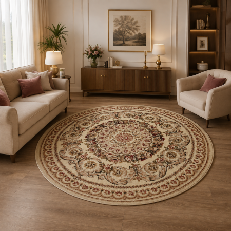 Covoare Living - Covor Clasic Rotund, Model Lotos 539/100,  Crem/Bej