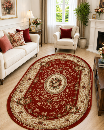 Covoare Living - Model Lotos 568, Covor Oval, Rosu/Grena