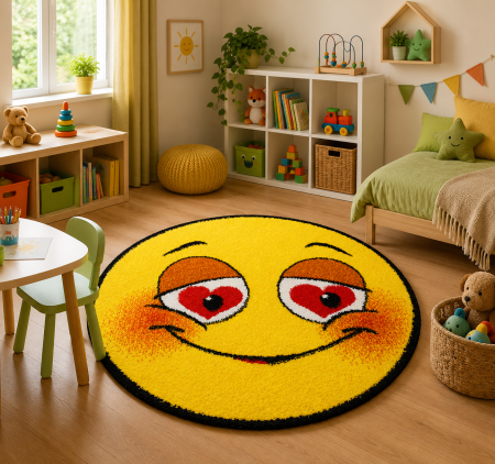 Covoare Copii - Model Love Smille, Covoras Rotund 11082/150, 67x67 cm, Galben