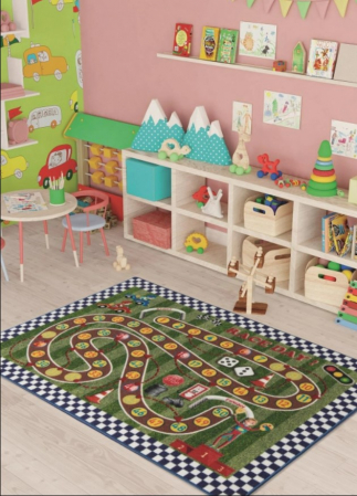 Covoare - Covor Antiderapant pentru Copii, Model Racing Game, Dimensiunea 133x190 cm, Multicolor