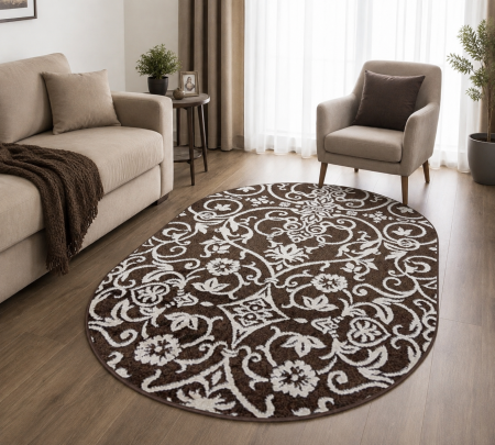 Covoare Living - Covor Sufragerie/ Dormitor, Model Ramuri 16026/13, Oval, Crem/Maro