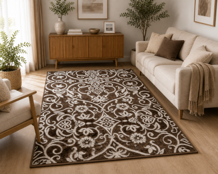 Covoare Living - Model Ramuri 16026, Covor dreptunghiular, Crem/Maro