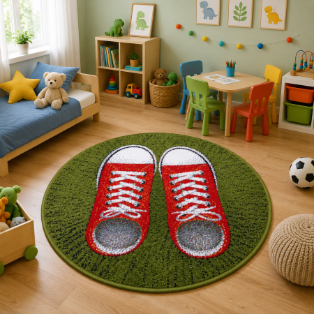 Covoare Copii - Model Sneakers 11169, Covor Rotund, 67x67 cm