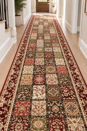 Traverse Moderne si Geometrice - Model Timbre 1518/120, Traversa Hol Festonata, Latime 60 cm, Rosu
