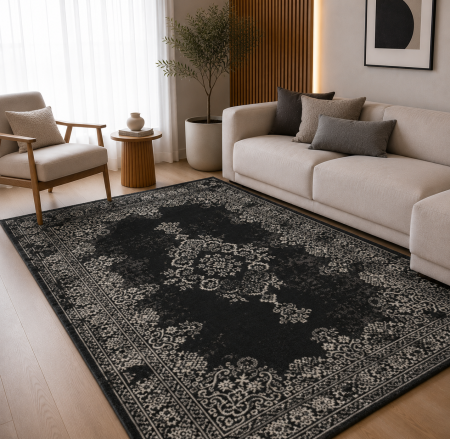 Covoare Living - Covor Sufragerie, Model Valencia 22206-996, Covor Belgian, Negru/Gri