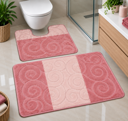 Covorase - Set 2 Covoras baie, Antiderapant, Sile 2580, Roz