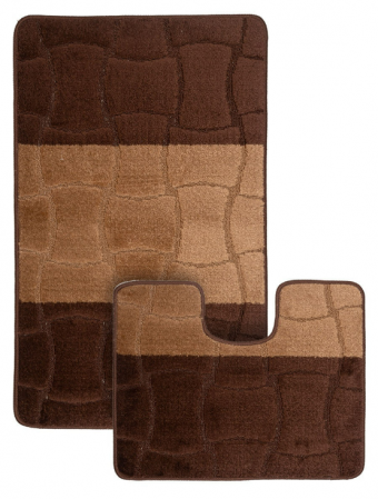 Covorase baie - Set 2 Covorase Baie Model Sariyer 2518, Marimi 50 x 80 / 40 x 50 cm, Maro, Antiderapant, Antialergic, Polipropilena