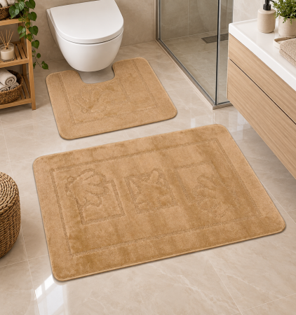 Covorase Baie - Set 2 Covorase antiderapante de baie, Maritime 2546, Bej, 60x100/50x60 cm