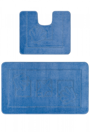 Covorase baie - Set 2 Covorase Baie Model Maritime 2509, Marimi 50 x 80 / 40 x 50 cm, Albastru, Inaltime Fir 0, Antialergic, Polipropilena