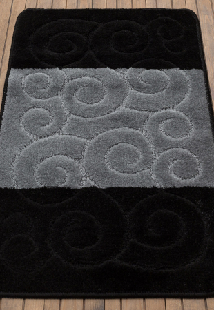 Covorase baie - Set 2 Covorase Baie Model Sile 2513, Marimi 60 x 100 / 50 x 60 cm, Negru, Antialergic, Polipropilena