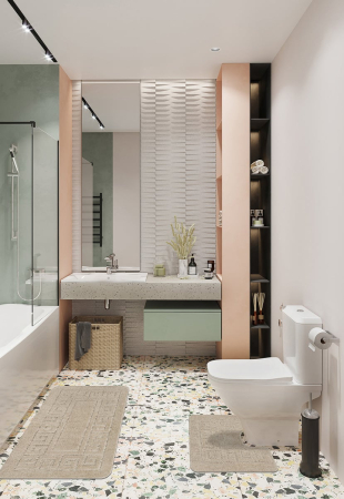 Set 2 Covorase de baie, Antiderapante, Ethnic 2521, Crem/Gri [3]