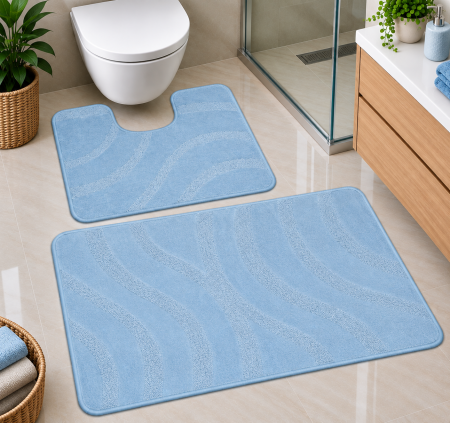 Covorase Baie - Set 2 Covorase de baie, Antiderapante, Symphony 2522, Baby Blue