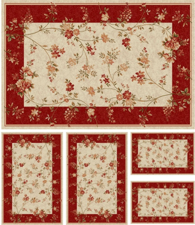 Set Covoare - Set 5 Covoare Lotos 551-120, Crem / Rosu: 2 buc. 60x110 cm, 2 buc. 80x150 cm, 1 buc. 160x230 cm.