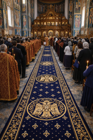 Traverse Bisericesti - Traversa Festonata, Model Bisericesc 15032/810, Latime 100 cm, Albastru