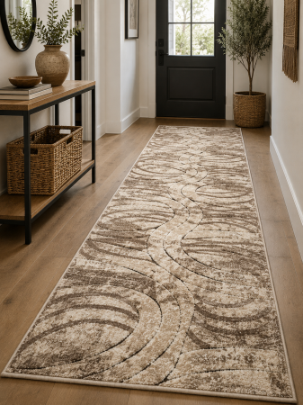 Traverse Moderne si Geometrice - Traversa festonata, Model Fashion 32006/120, Crem/Maro Latime 120 cm
