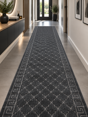 Traverse Dormitor - Traversă Versace Gri, Model Geometric, 100% Poliester, 715 g/mp