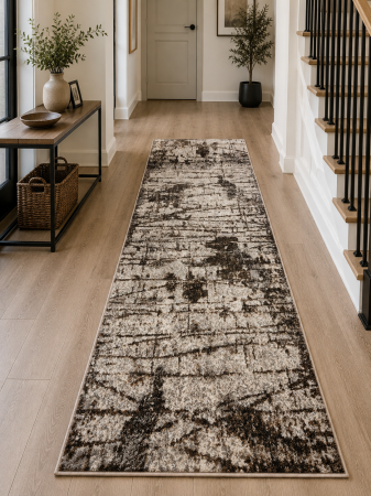 Traverse - Traversa Hol Antiderapant, Model FAYNO 7146/216, Festonata la capete, Maro