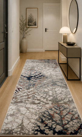 Traverse - Traversa Hol Model Anny 33001/160, Festonata la capete, Latimea 145 cm, Crem/Maro
