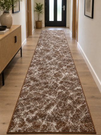 Traverse Moderne si Geometrice - Traversa Hol, Model Cappuccino 16007/13, Festonata, Latime 60 cm, Maro
