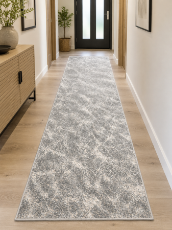 Traverse Moderne si Geometrice - Traversa Hol, Model Cappuccino 16007/19, Festonata, Latime 80 cm, Gri