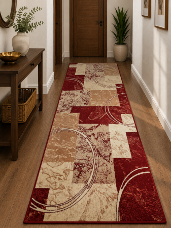Traverse Moderne si Geometrice - Traversa Hol, Model LOTOS, Traversa Latime 150 cm, Rosu/Grena