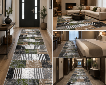 Traverse Moderne si Geometrice - Traversa Hol, ModelKolibri 11583/BG92, Gri/Maro/Verde, Diverse Dimensiunea