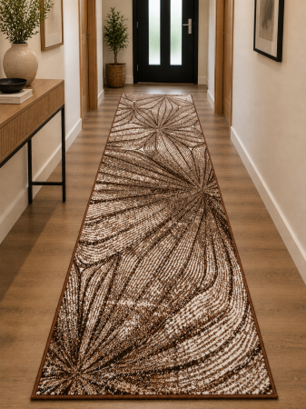 Traverse Moderne si Geometrice - Traversa Model Cappuccino 16128/13, Festonata, Latime 60 cm Bej/Maro