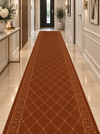 Traverse Dormitor - Traversă Versace Maro, Model Geometric, 100% Poliester, 715 g/mp