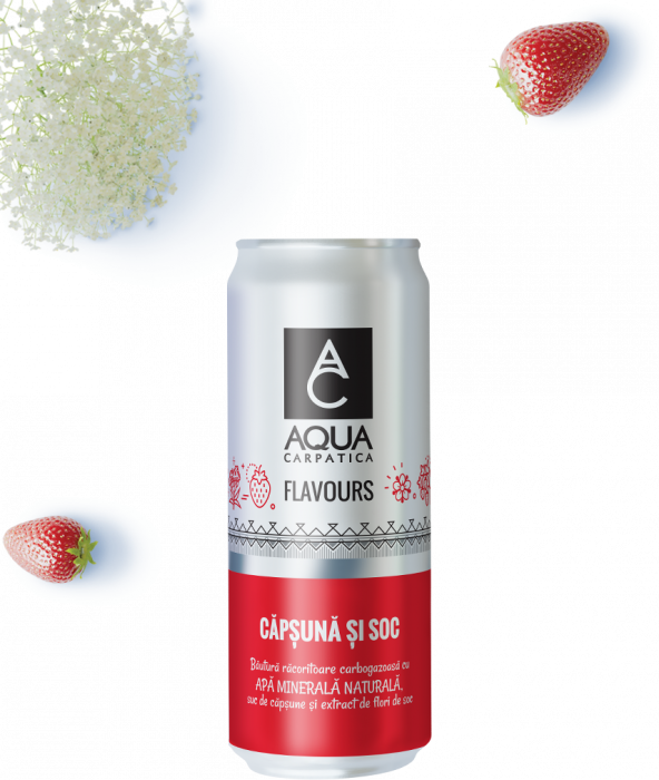 Bautura carbogazoasa Aqua Carpatica Flavours cu soc si capsuni, doza, 0.33 l [1]