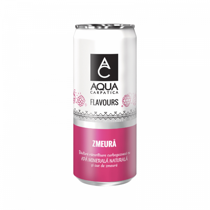 Bautura carbogazoasa Aqua Carpatica Flavours cu zmeura, doza, 0.33 l [1]