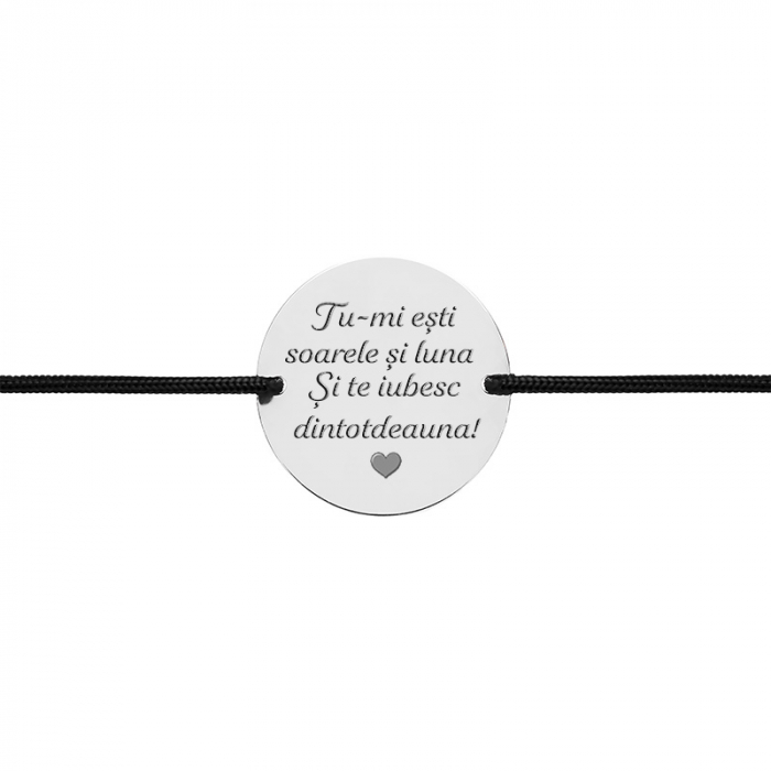 Bratara Argint snur si banut 17 mm personalizata cu mesaj [2]