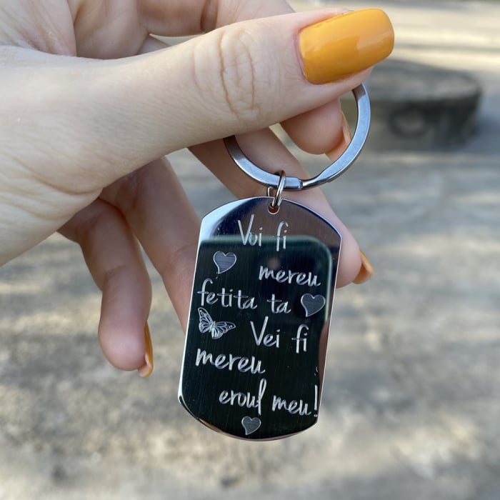 Breloc gravat personalizat cu mesaj (placuta 50 mm) [2]