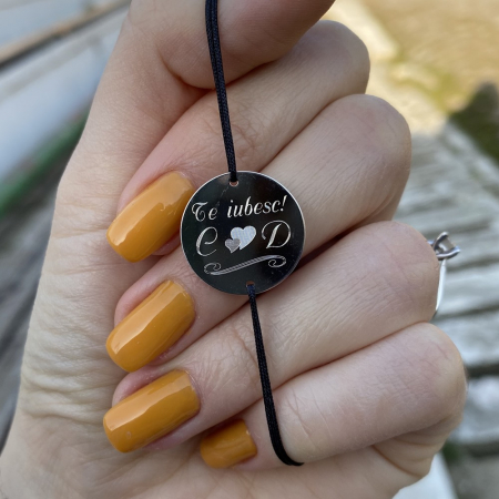 Bratara Argint snur si banut 19 mm personalizata cu mesaj [2]