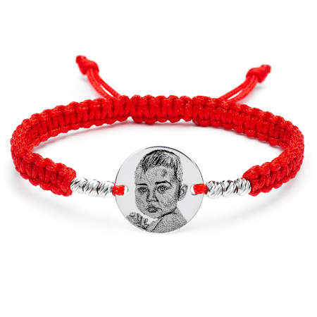 Bratara copii, snur impletit cu bilute si banut 14.5mm, personalizata cu poza (chipul bebelusului) Argint Premium [2]