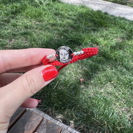 Bratara copii, snur impletit cu bilute si banut 14.5mm, personalizata cu poza (chipul bebelusului) Argint Premium [1]