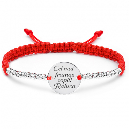Bratara cu bilute slash si snur impletit 14.5mm personalizat gravura text Argint 925 Premium [1]