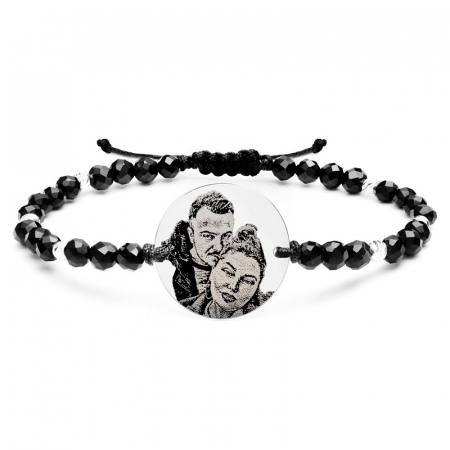 Bratara snur onix fatetat cu bilute si banut 19 mm personalizat gravura cu poza Argint - Te Ador [3]