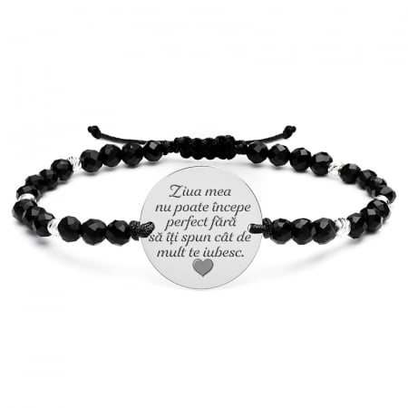 Bratara snur onix fatetat cu bilute si banut 19 mm personalizat gravura text Argint [1]