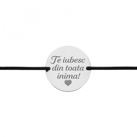Paste - Bratara snur si banut inox (20 mm) personalizata cu mesaj
