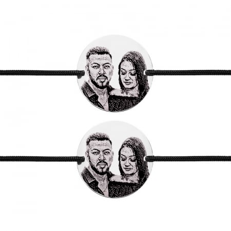 Bratari cuplu argint banuti personalizati cu poza cu snur (19 mm) [1]