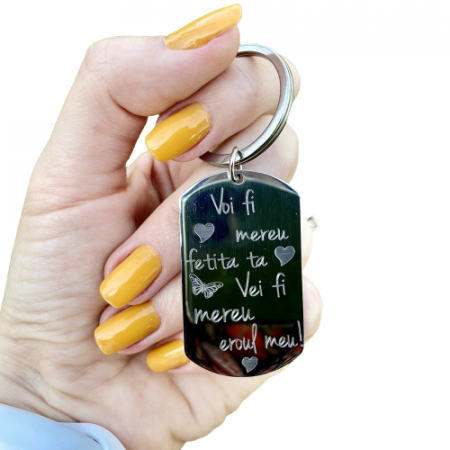 Paste - Breloc gravat personalizat cu mesaj (placuta 50 mm)