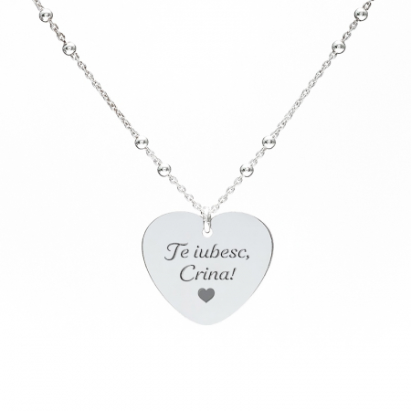 Colier cu bilute Argint si inimioara personalizat cu mesaj [1]